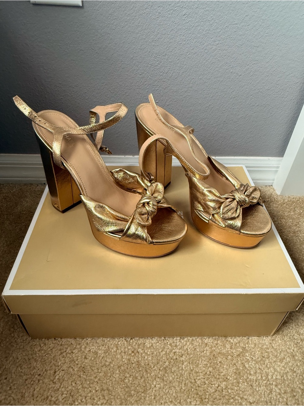 Michael Kors Gold Platform Knot-Front High Heel Sandals - Women